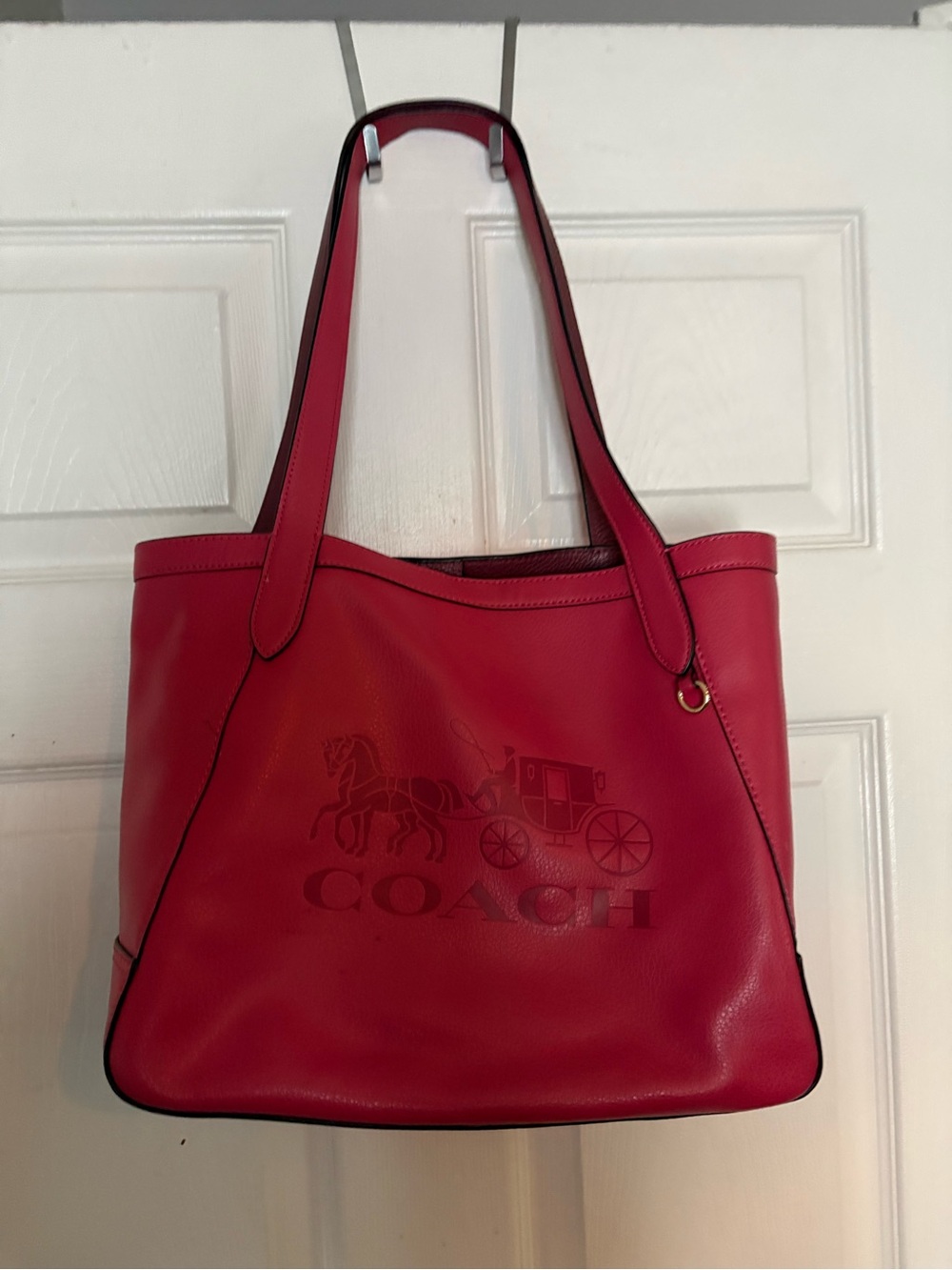 Coach Red Leather Tote with Embossed Coach Carriage